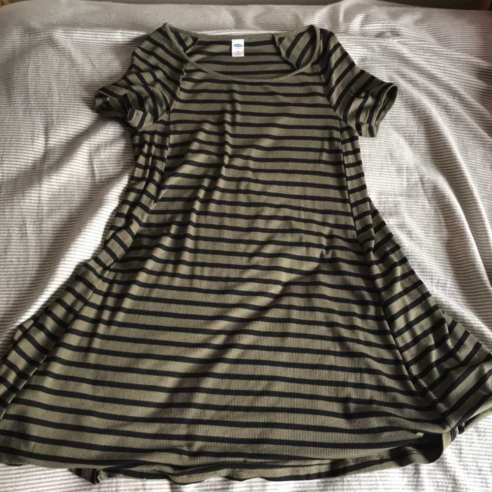 Green and Black Striped Swing Dress